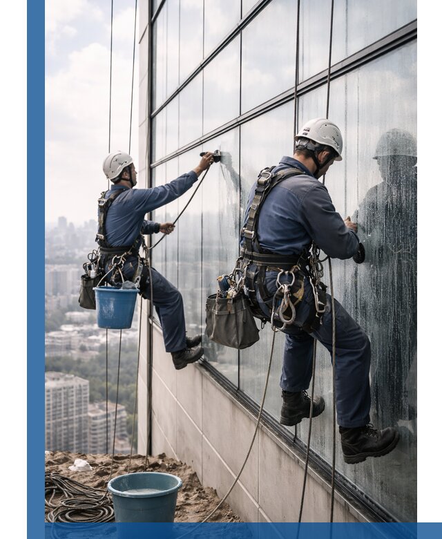 Профессиональная мойка фасадных окон альпинистами в Белове