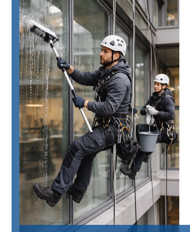 Профессиональная мойка витражей промышленными альпинистами в Белове