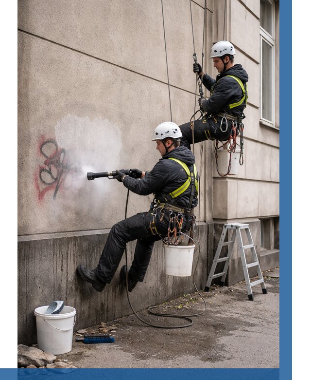 Удаление граффити с фасада в Белове от 4887 р. | ВЫСОТНИК-Блв