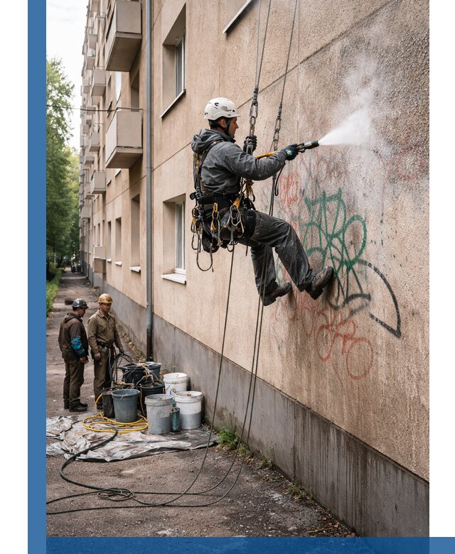 Удаление граффити с фасада в Белове без следов и повреждений