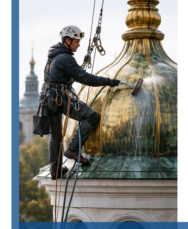 Профессиональная мойка куполов и шпилей высотными альпинистами в Белове