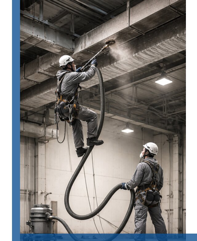 Обеспыливание потолочных конструкций в Белове промышленным альпинизмом