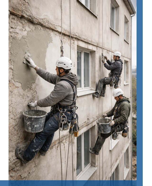 Ремонт штукатурного фасада в Белове от 814 р. под ключ | ВЫСОТНИК-Блв