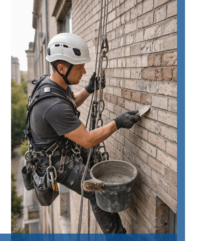 Ремонт кирпичной кладки фасада в Белове от 1955 р. | ВЫСОТНИК-Блв