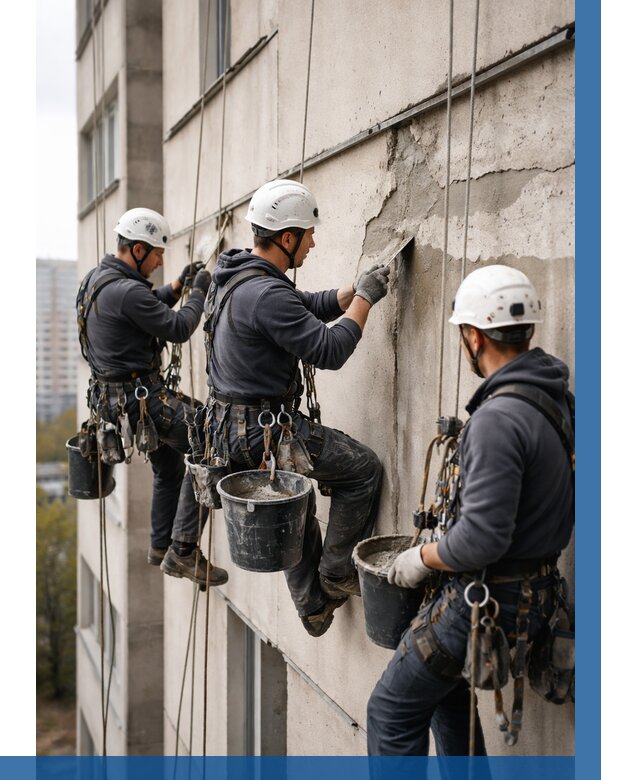 Ремонт бетонных элементов фасада в Белове от 2715 р. | ВЫСОТНИК-Блв