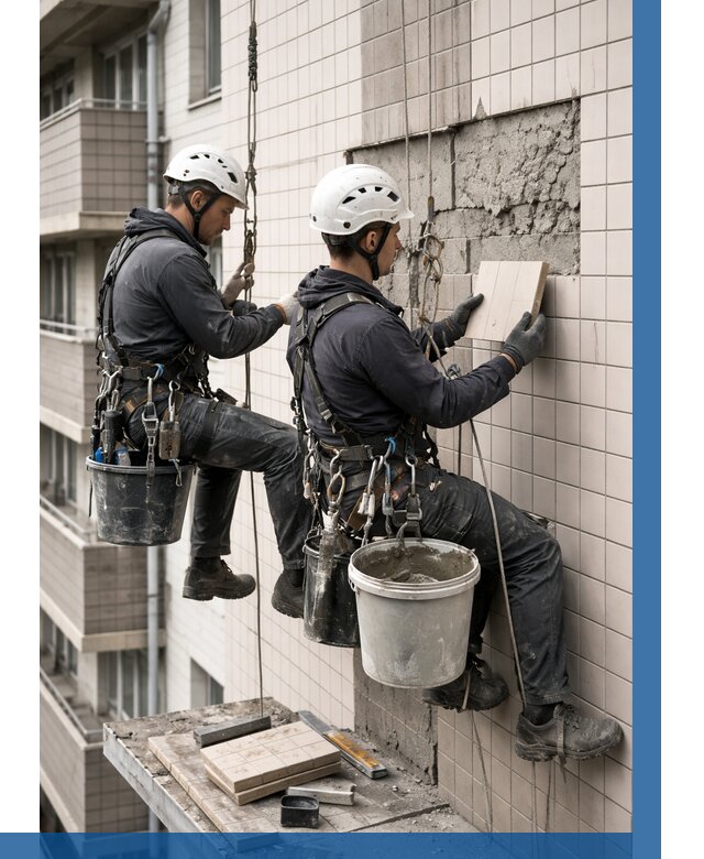 Ремонт облицовки фасада плиткой в Белове от 1955 р. | ВЫСОТНИК-Блв