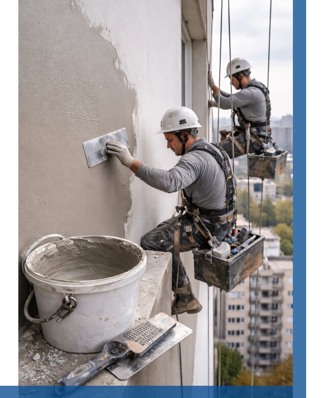 Шпаклевка фасада на высоте в Белове от 760 р. | ВЫСОТНИК-Блв