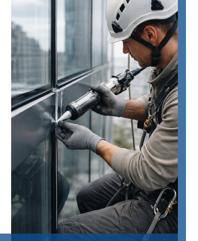 Герметизация стыков витража в Белове от 1303 р. | ВЫСОТНИК-Блв