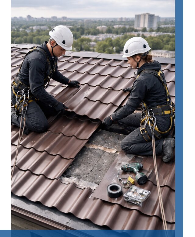 Ремонт металлочерепицы на крыше в Белове от 977 р. | ВЫСОТНИК-Блв