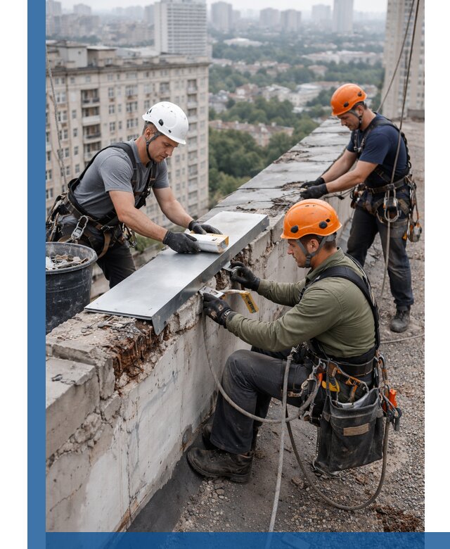 Ремонт парапета на кровле в Белове, высотные работы с гарантией