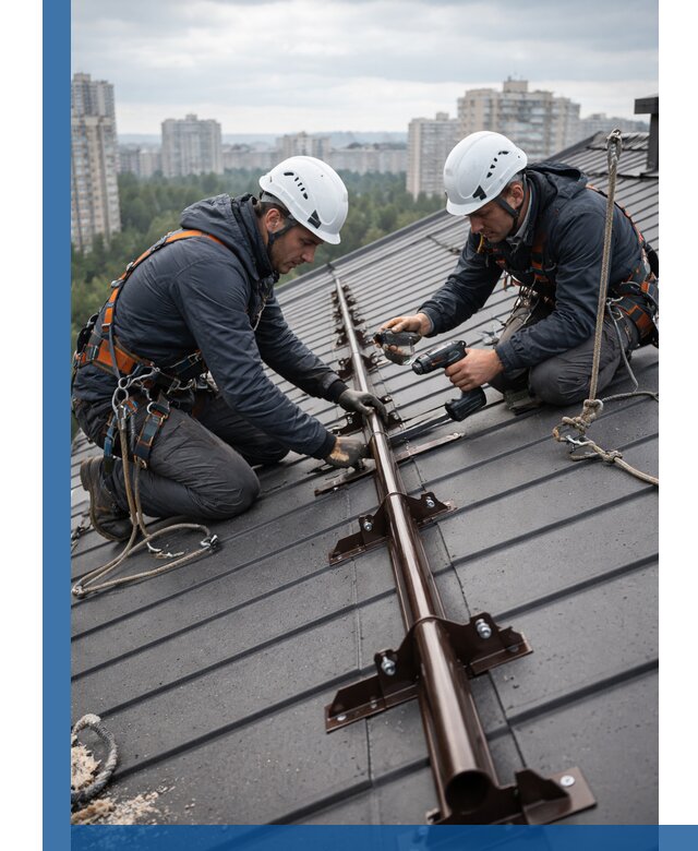 Монтаж снегозадержателей на кровле зданий в Белове под ключ