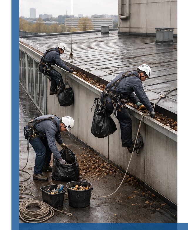 Очистка кровли по периметру в Белове силами промышленных альпинистов