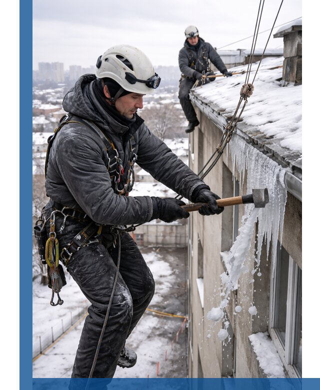 Сбивание и удаление сосулек с крыши в Белове безопасно