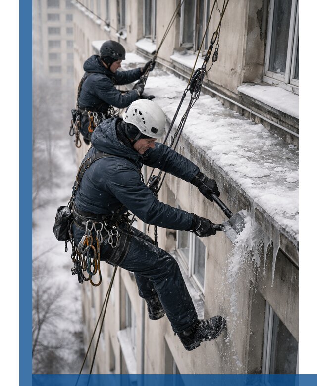 Удаление наледи и сосулек с карнизов в Белове профессионально