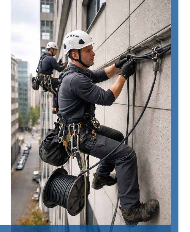 Прокладка кабеля по фасаду в Белове от 380 р. | ВЫСОТНИК-Блв