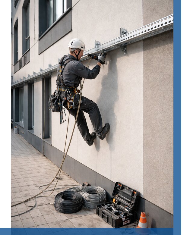 Монтаж кабельных лотков на фасаде в Белове от 1303 р. | ВЫСОТНИК-Блв