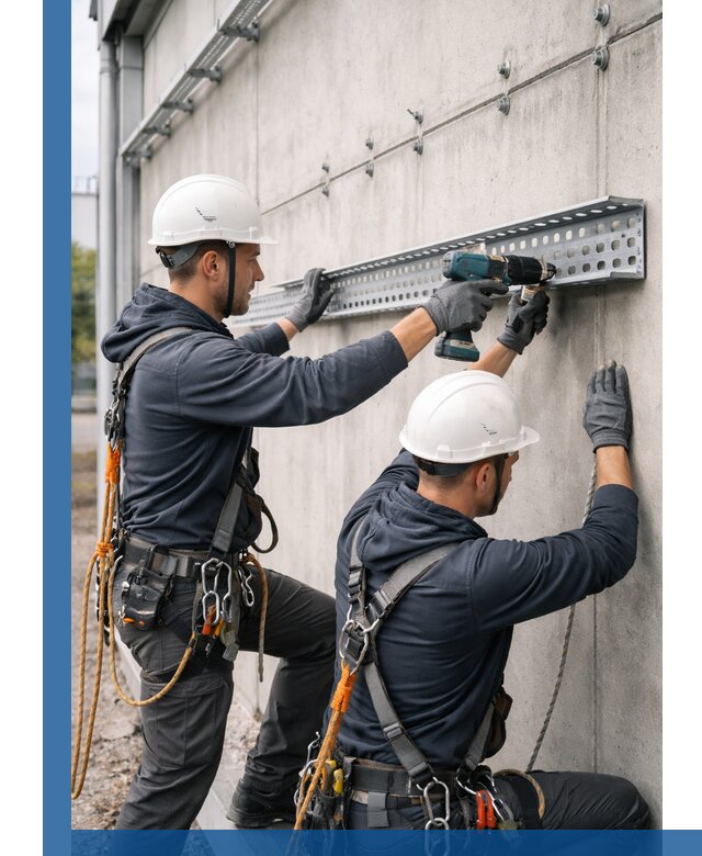 Монтаж кабельных лотков на фасаде зданий в Белове с гарантией