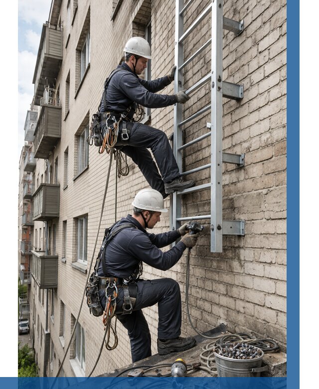 Монтаж пожарной лестницы в Белове от 27148 р заказать у ВЫСОТНИК-Блв