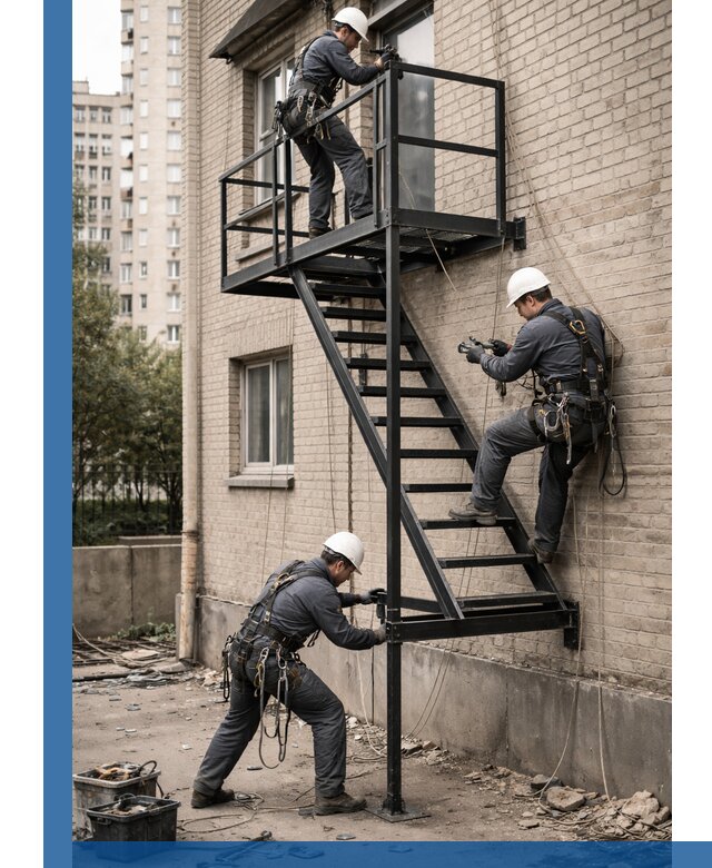 Монтаж пожарной лестницы в Белове, установка и крепление