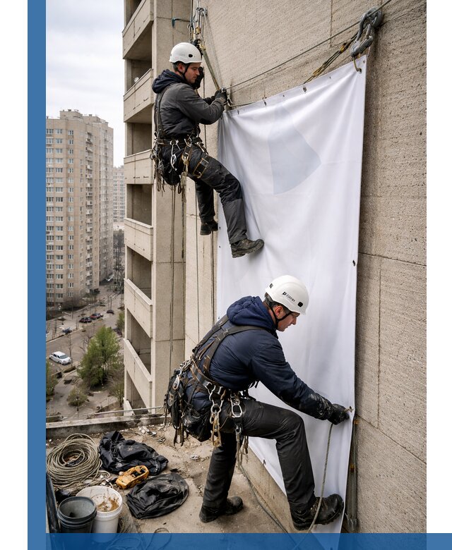 Профессиональный монтаж баннеров на фасаде в Белове