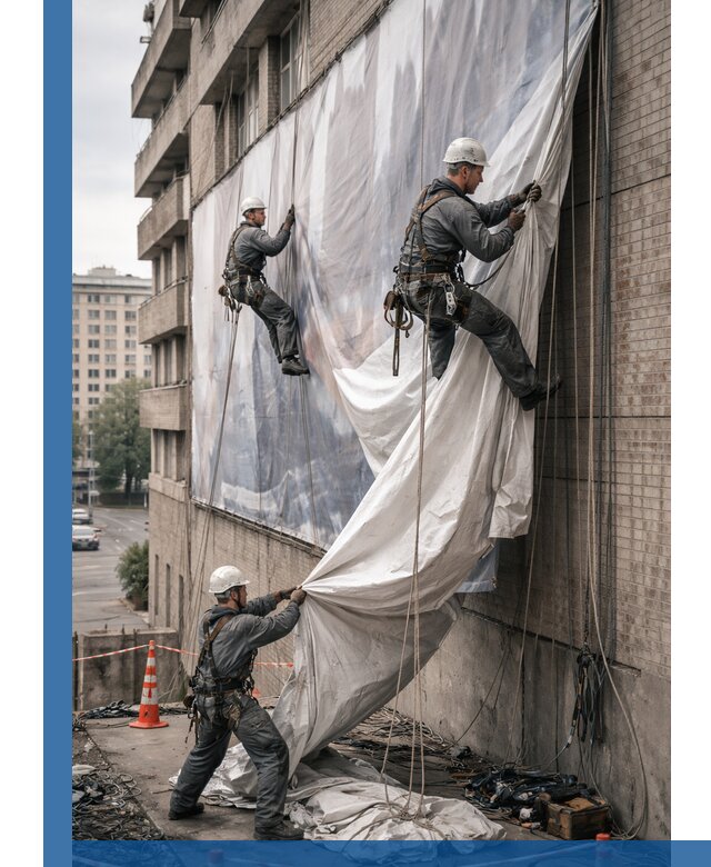 Демонтаж баннеров с фасада в Белове оперативно и безопасно