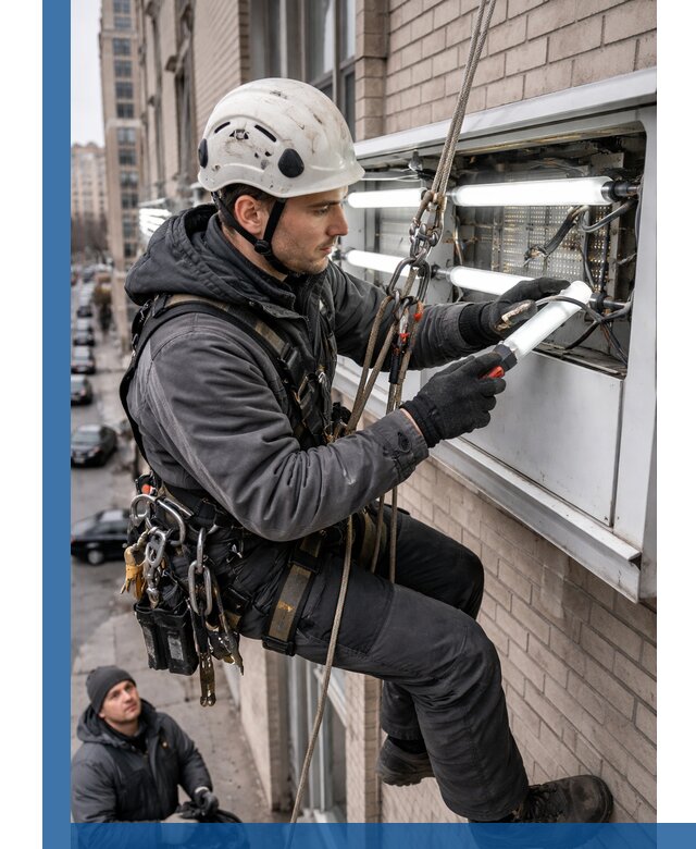 Профессиональная замена ламп в наружной вывеске в Белове