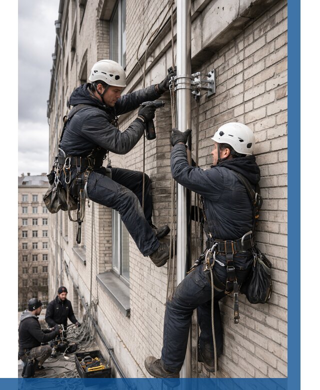 Монтаж флагштока на здании в Белове от 7058 р. | ВЫСОТНИК-Блв