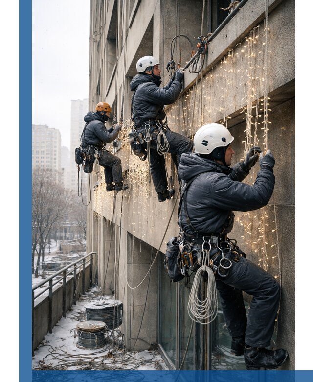 Монтаж новогодней иллюминации и украшение фасадов в Белове