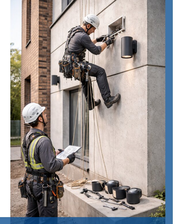 Монтаж фасадного освещения в Белове от 2715 р. | ВЫСОТНИК-Блв