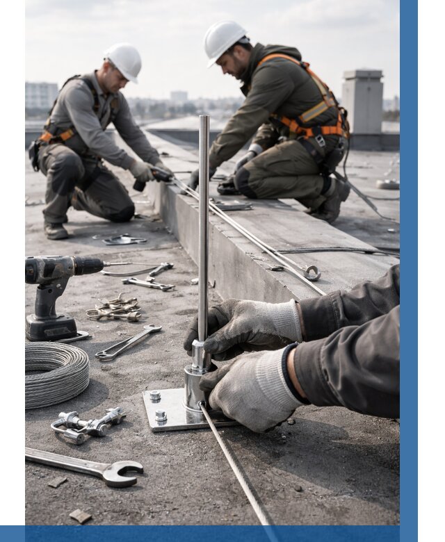 Монтаж молниезащиты на кровле в Белове цена от 27148 р. | ВЫСОТНИК-Блв