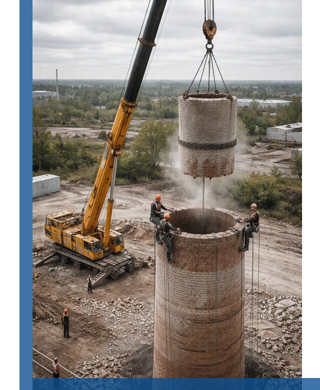 Демонтаж дымовой трубы в Белове с гарантиями безопасности