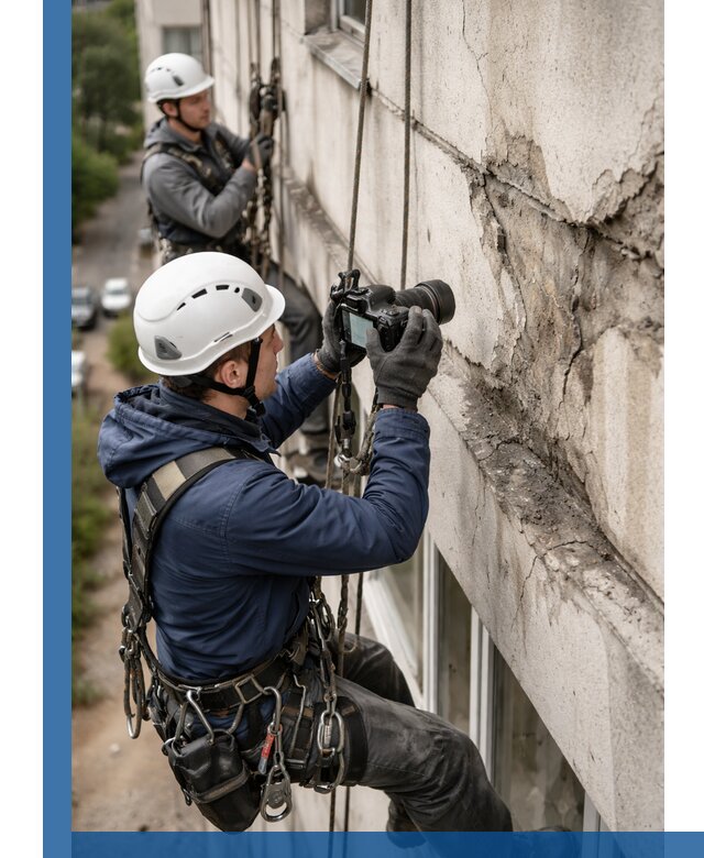Фотофиксация дефектов фасада с высотной съемкой в Белове