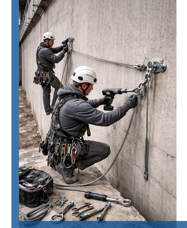 Монтаж анкерных линий высотной безопасности в Белове